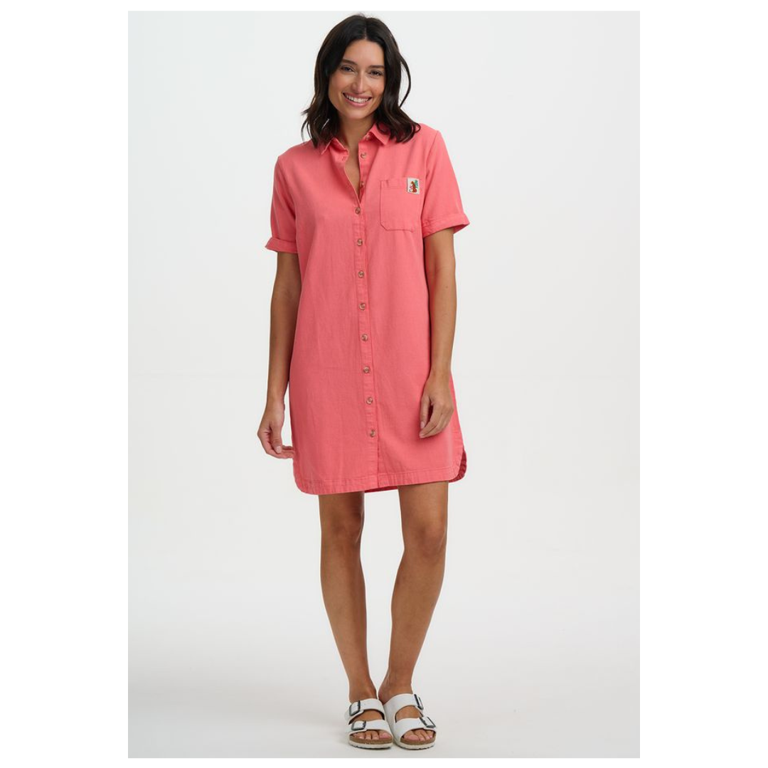 Sugarhill Brighton Zoe Mini Shirt Dress Coral D1469