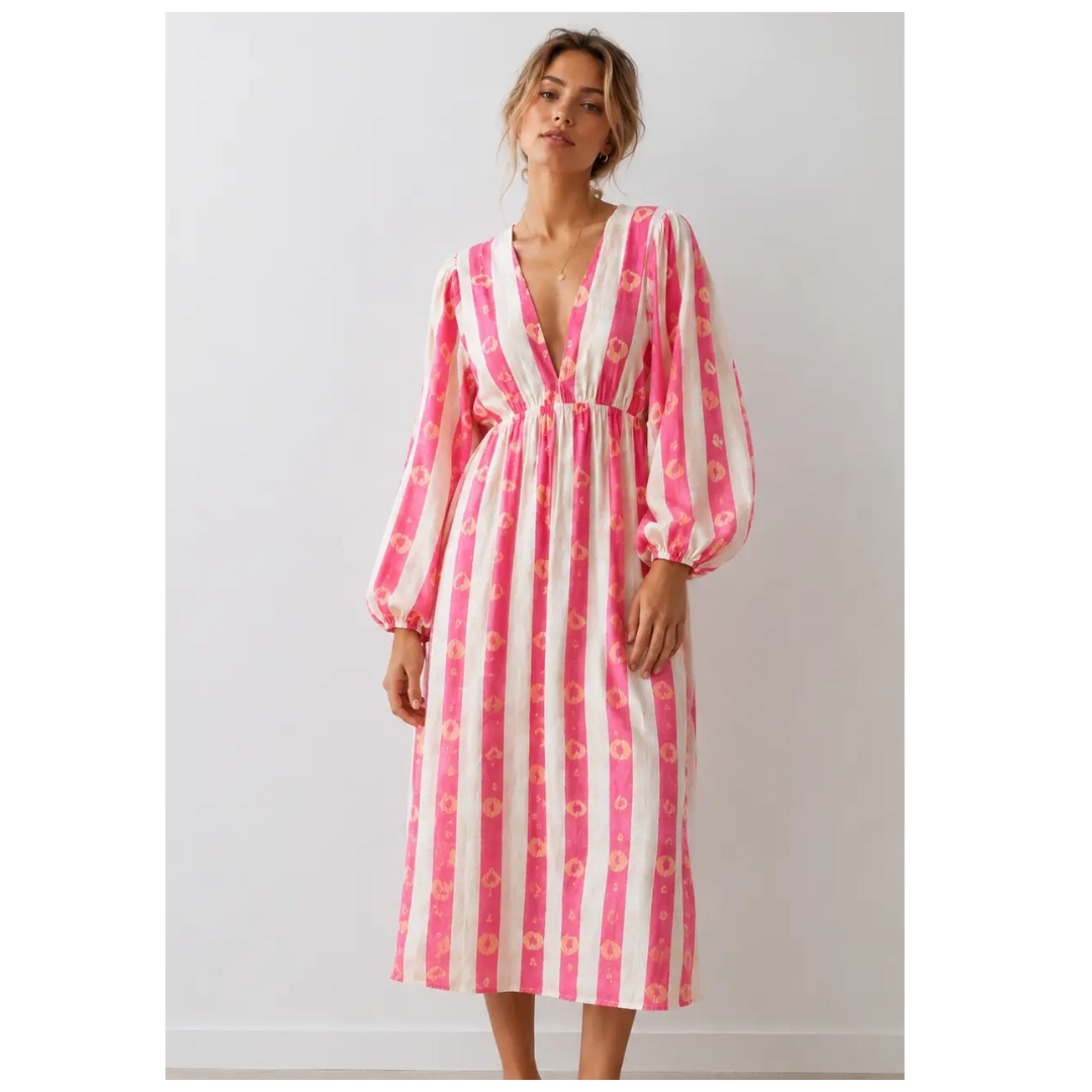 Bellavie Bohemian Striped Maxi Dress Fuchsia
