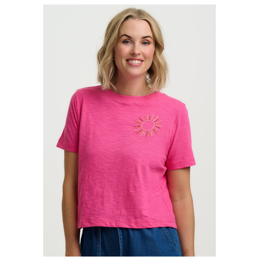 Sugarhill Brighton Shelby Boxy T Shirt Hot Pink Sunshine T1092