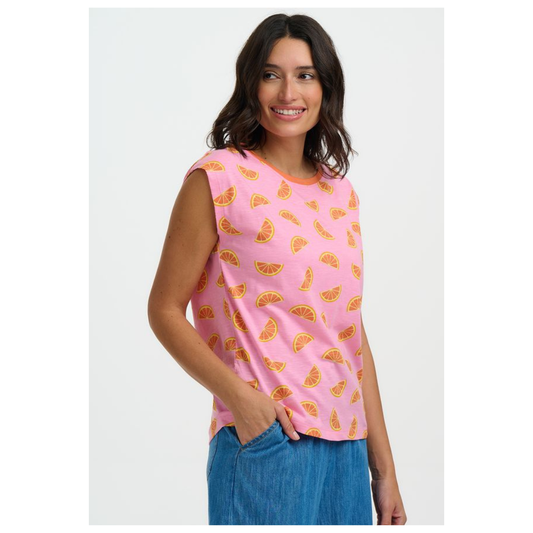 Sugarhill Brighton Chrissy Tank T-Shirt Pink Oranges T1051