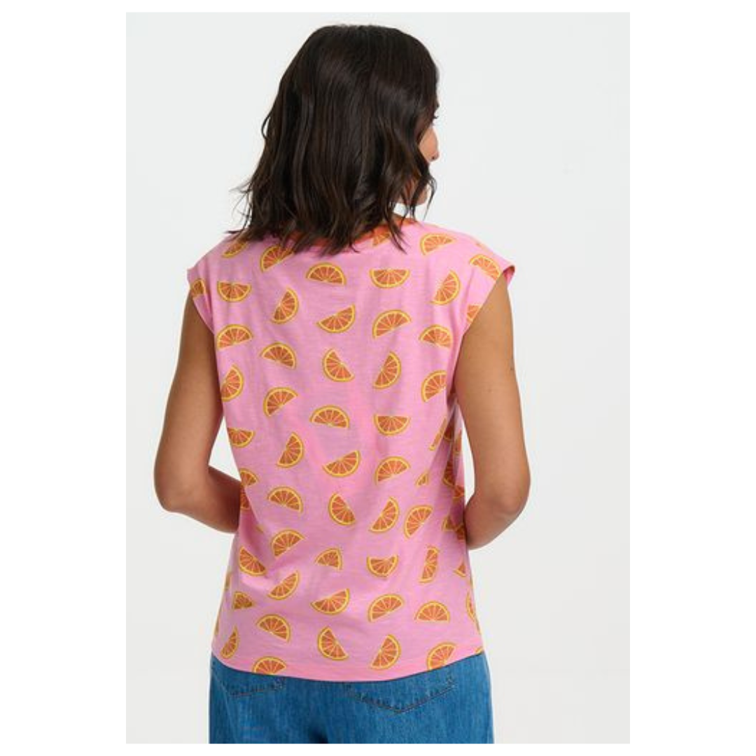 Sugarhill Brighton Chrissy Tank T-Shirt Pink Oranges T1051