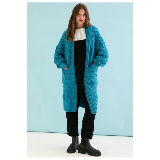 Cara and the Sky Alex Chunky Maxi Cardigan Teal