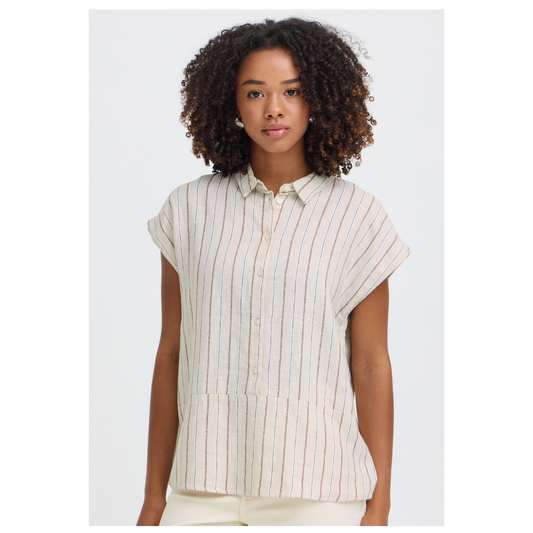 Ichi Linno Shirt Brown Stripe 20122922
