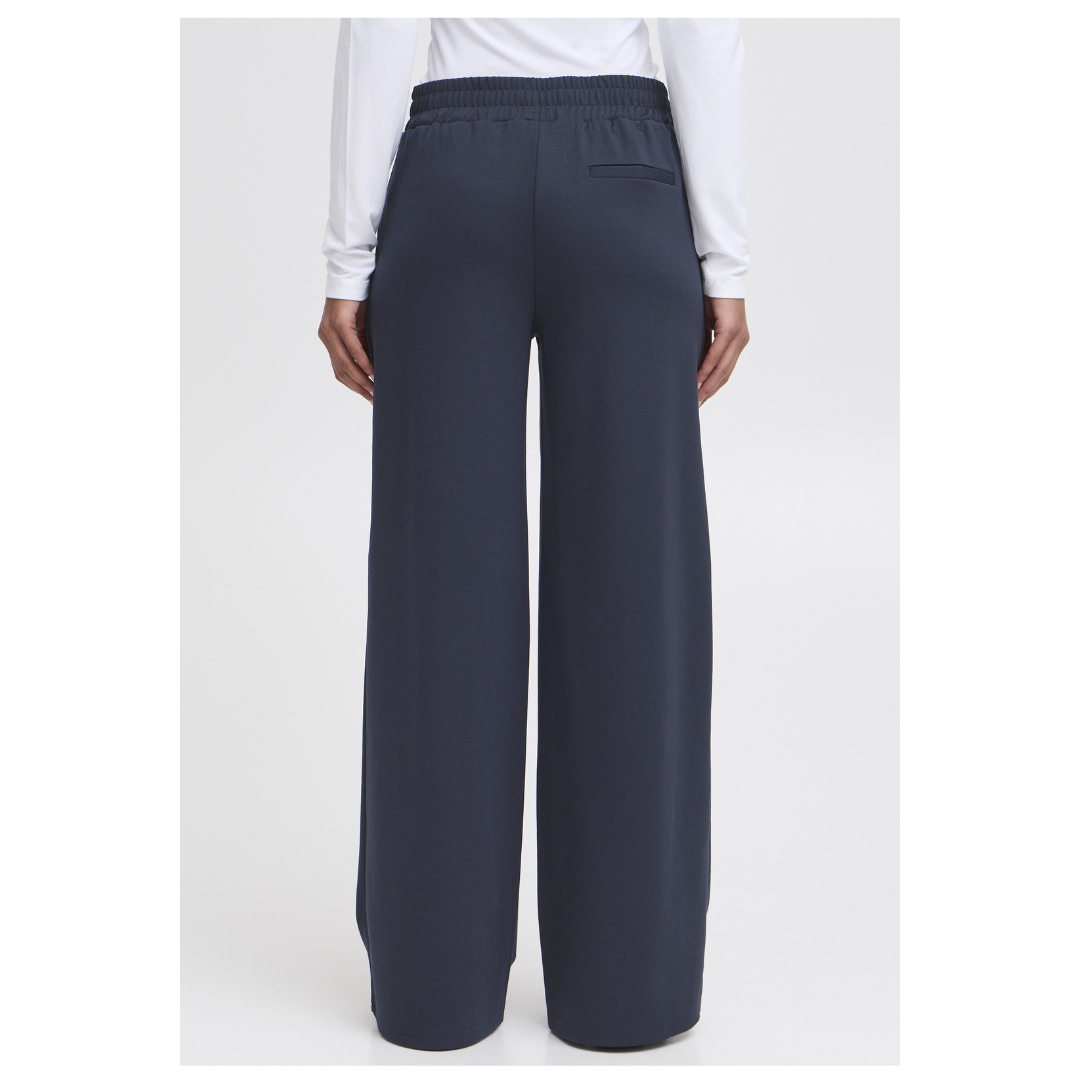 Ichi Kate Sus Long Wide Casual Pants Total Eclipse Navy 20118337