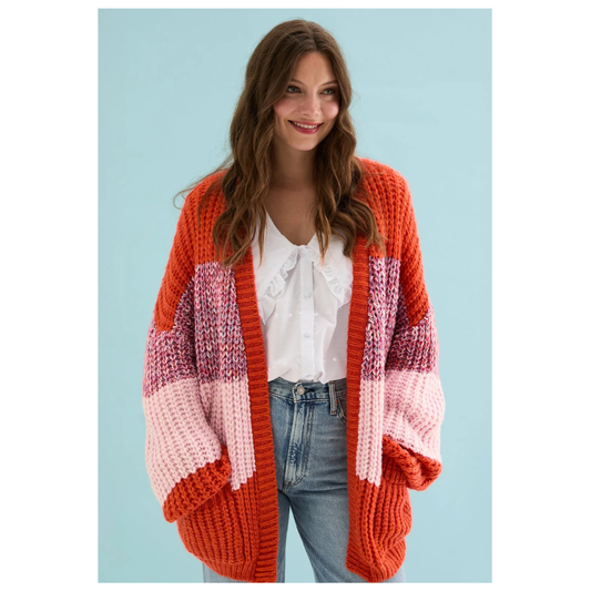 Cara and the Sky Janie Oversized Chunky Cardigan Orange Multi