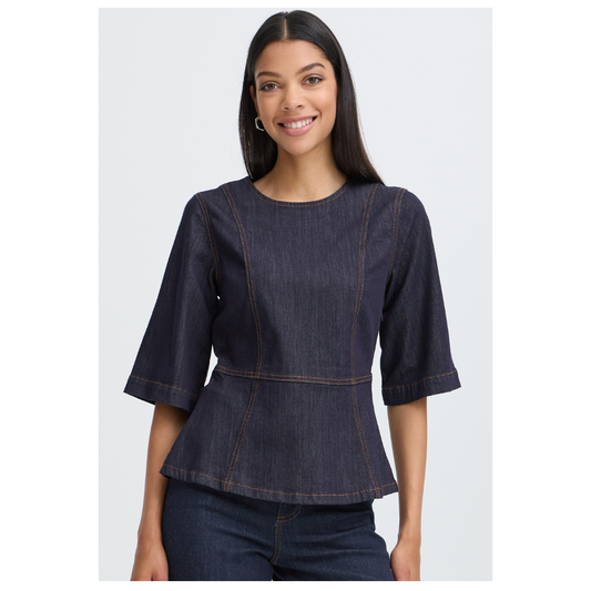 B Young Kanea Peplum Blouse Dark Blue Denim 20819355