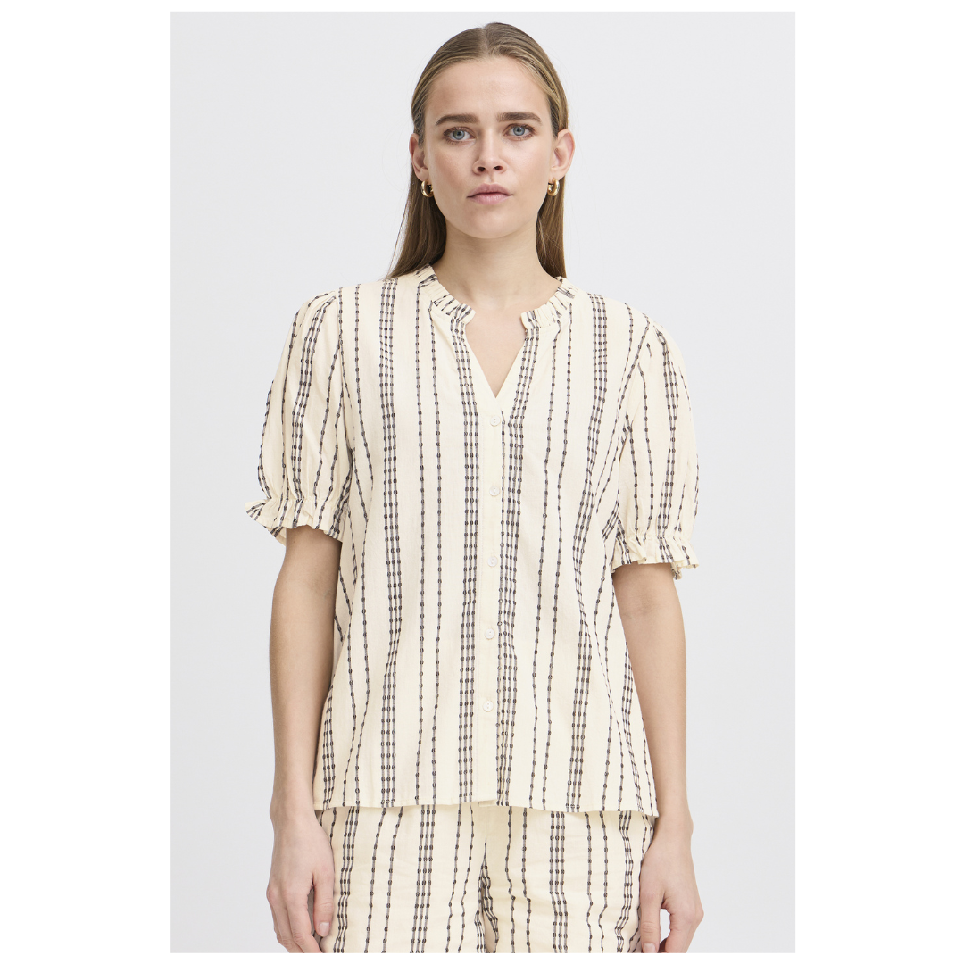 Ichi Josine Shirt Delia Birch/Black 20122694