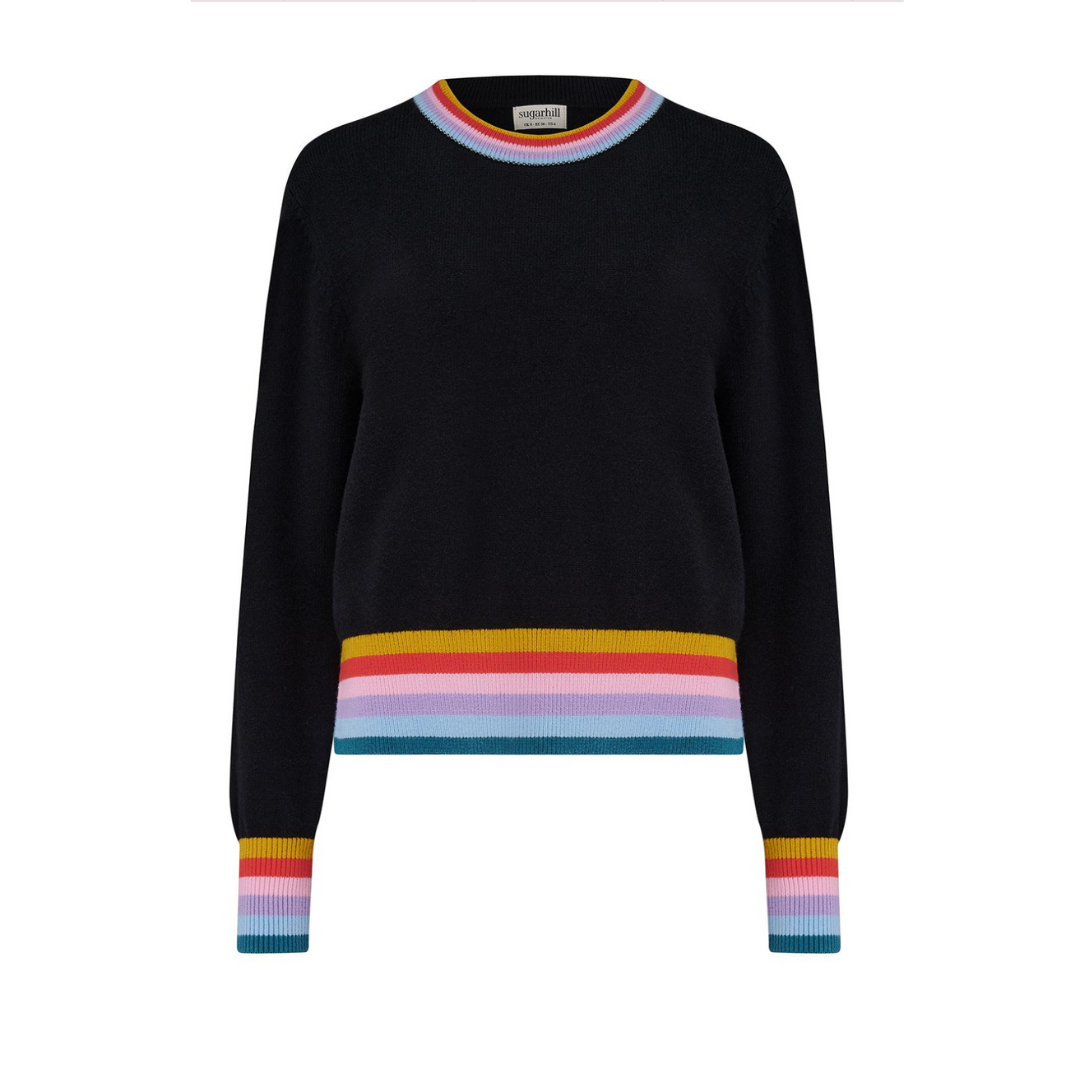 Sugarhill Brighton Clare Jumper Black Rainbow Trim K0968