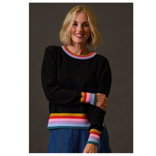 Sugarhill Brighton Clare Jumper Black Rainbow Trim K0968