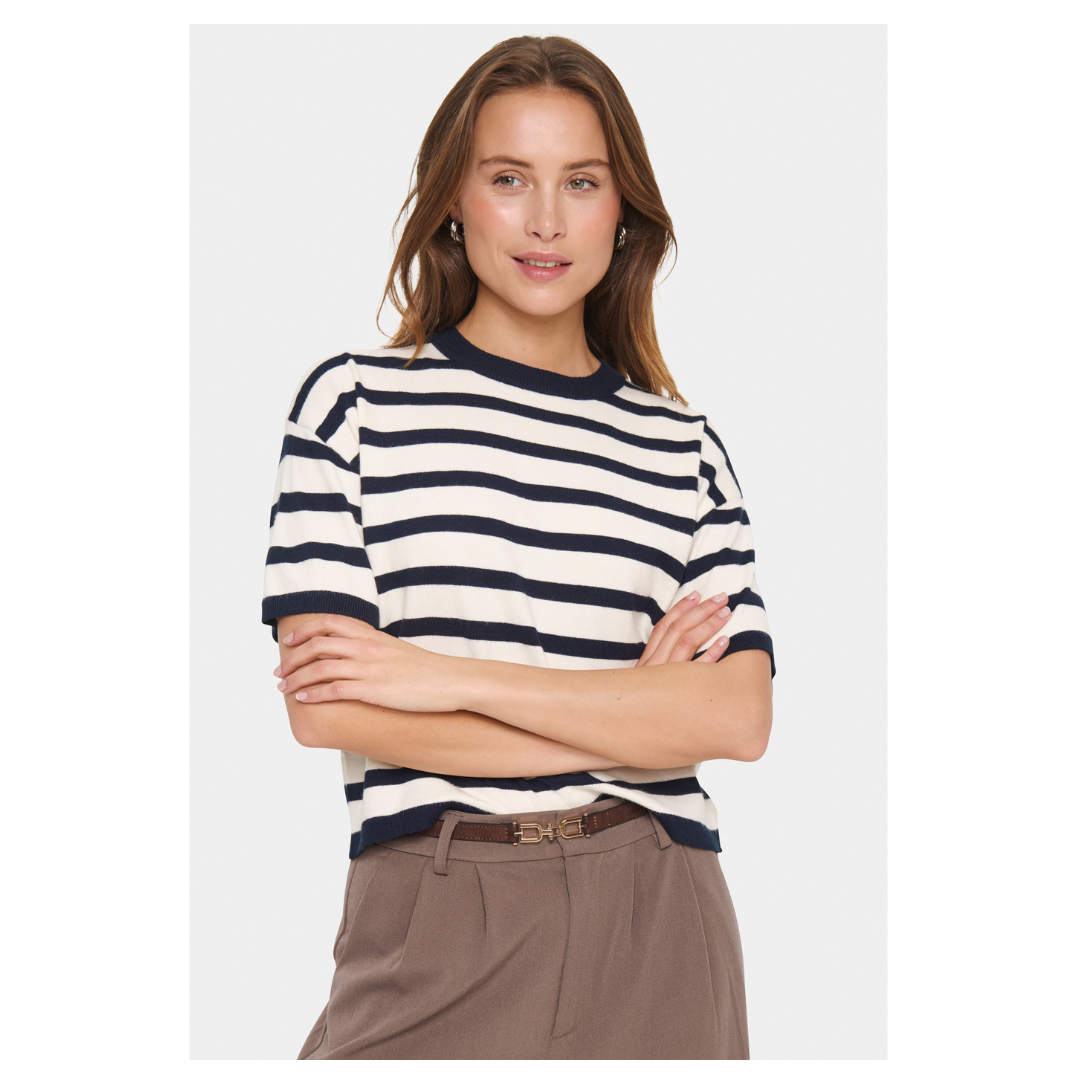 Saint Tropez Likam Striped Pullover Winter White Night 30514161