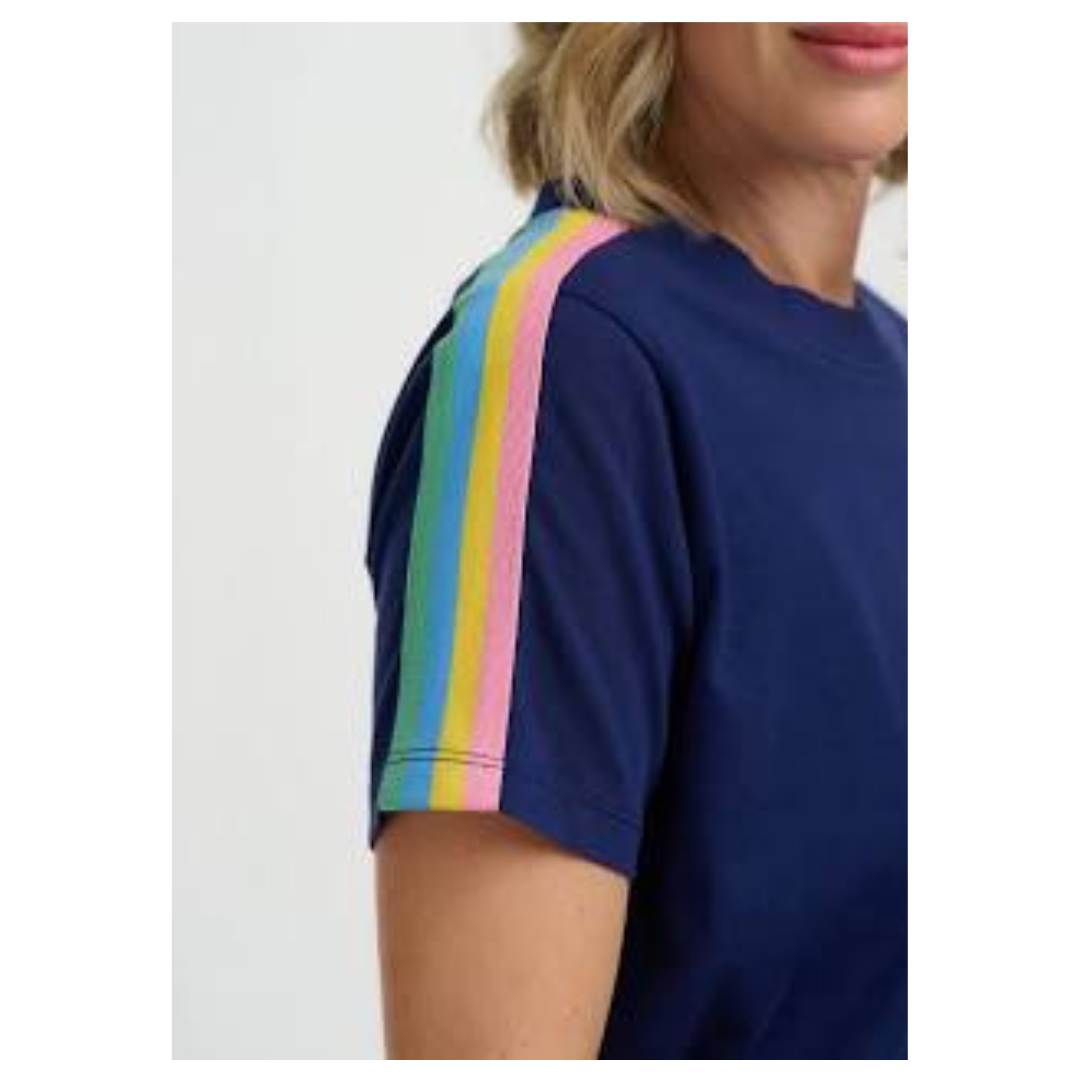 Sugarhill Brighton Macy T Shirt Navy Rainbow T1126