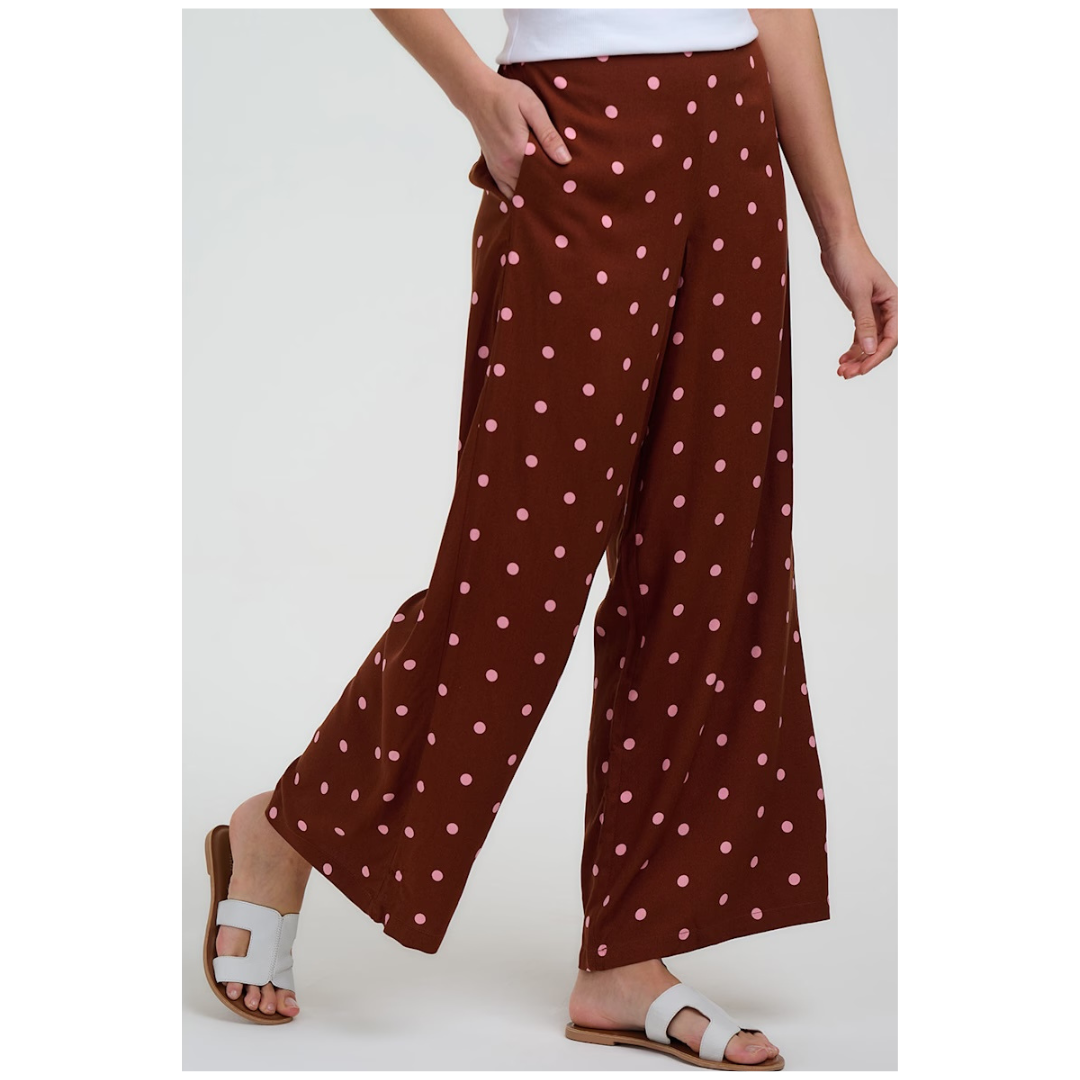 Sugarhill Brighton Patsy Palazzo Pants Brown/Pink Polka TR0144
