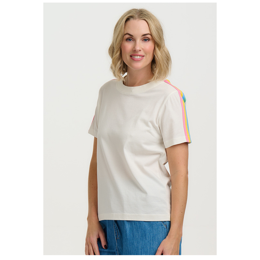 Sugarhill Brighton Macy T Shirt Off White Rainbow T1125