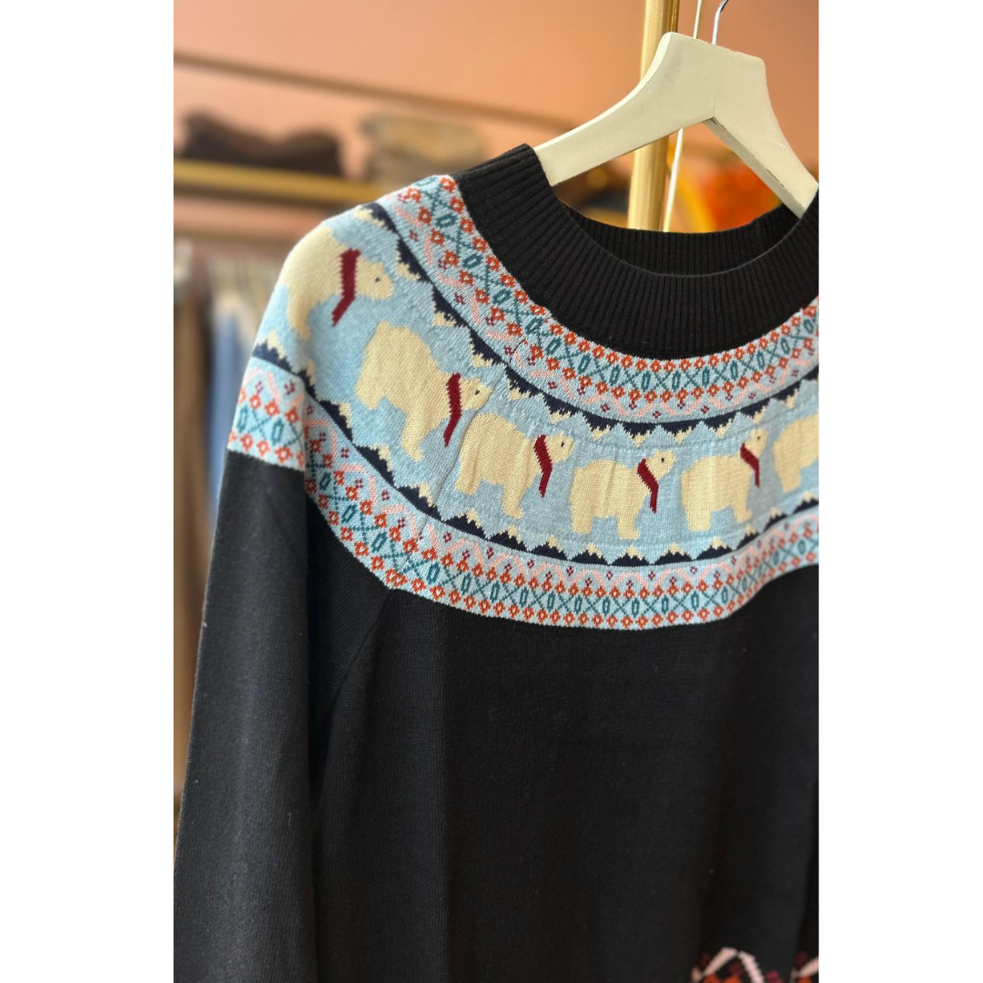 Pretty Vacant Fairisle Polar Bear Sweater Black