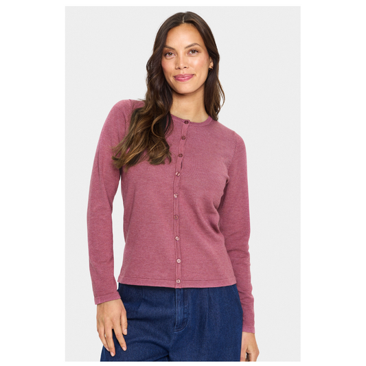 Saint Tropez Mila R Neck Cardigan Red Violet 30500005