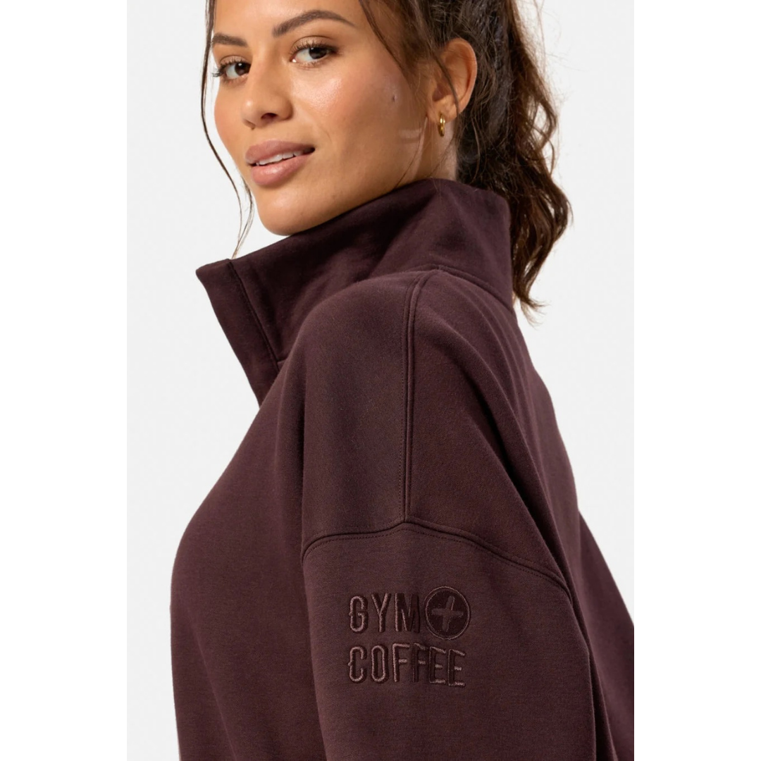 GymplusCoffee Sierra Snap Collar Sweatshirt Mocca Bean