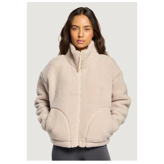 GymplusCoffee Industry Fleece High Collar Jacket Natural