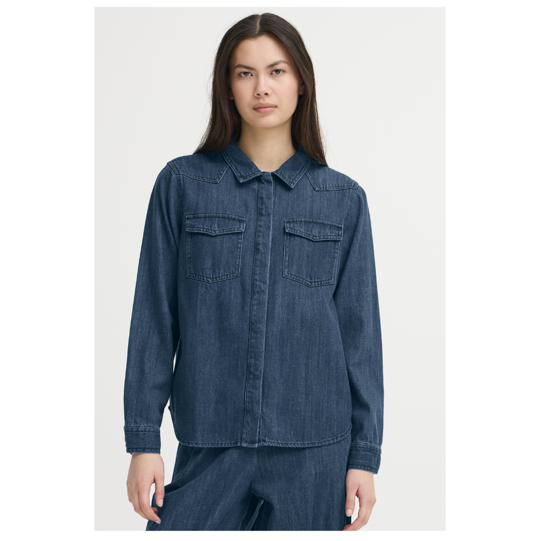 Ichi Aubery Shirt Washed Dark Denim 20124031