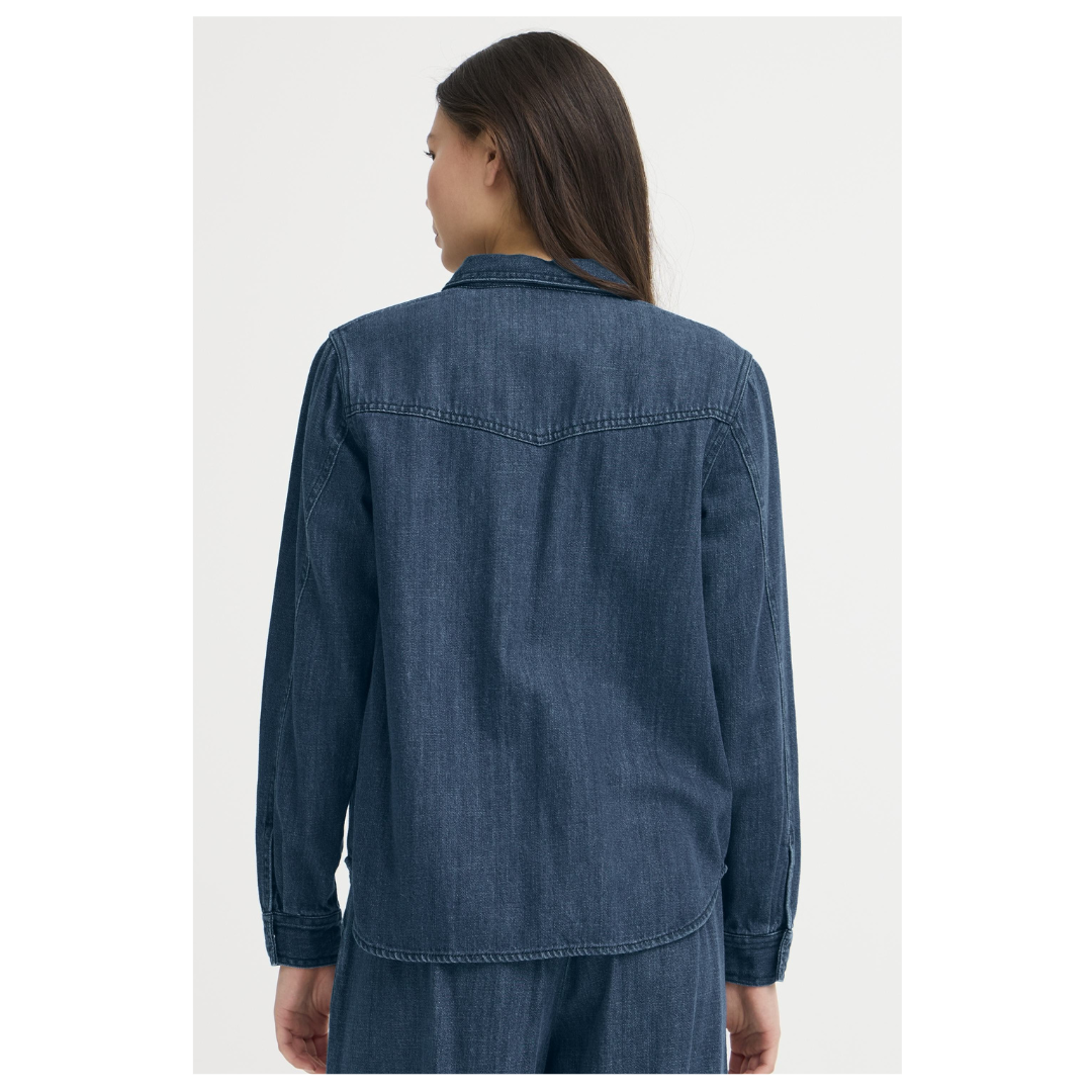 Ichi Aubery Shirt Washed Dark Denim 20124031