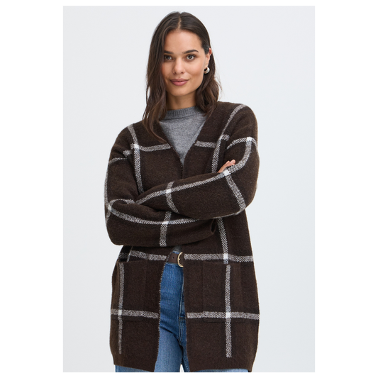 B Young Odell Checked Cardigan Java Large 20819681