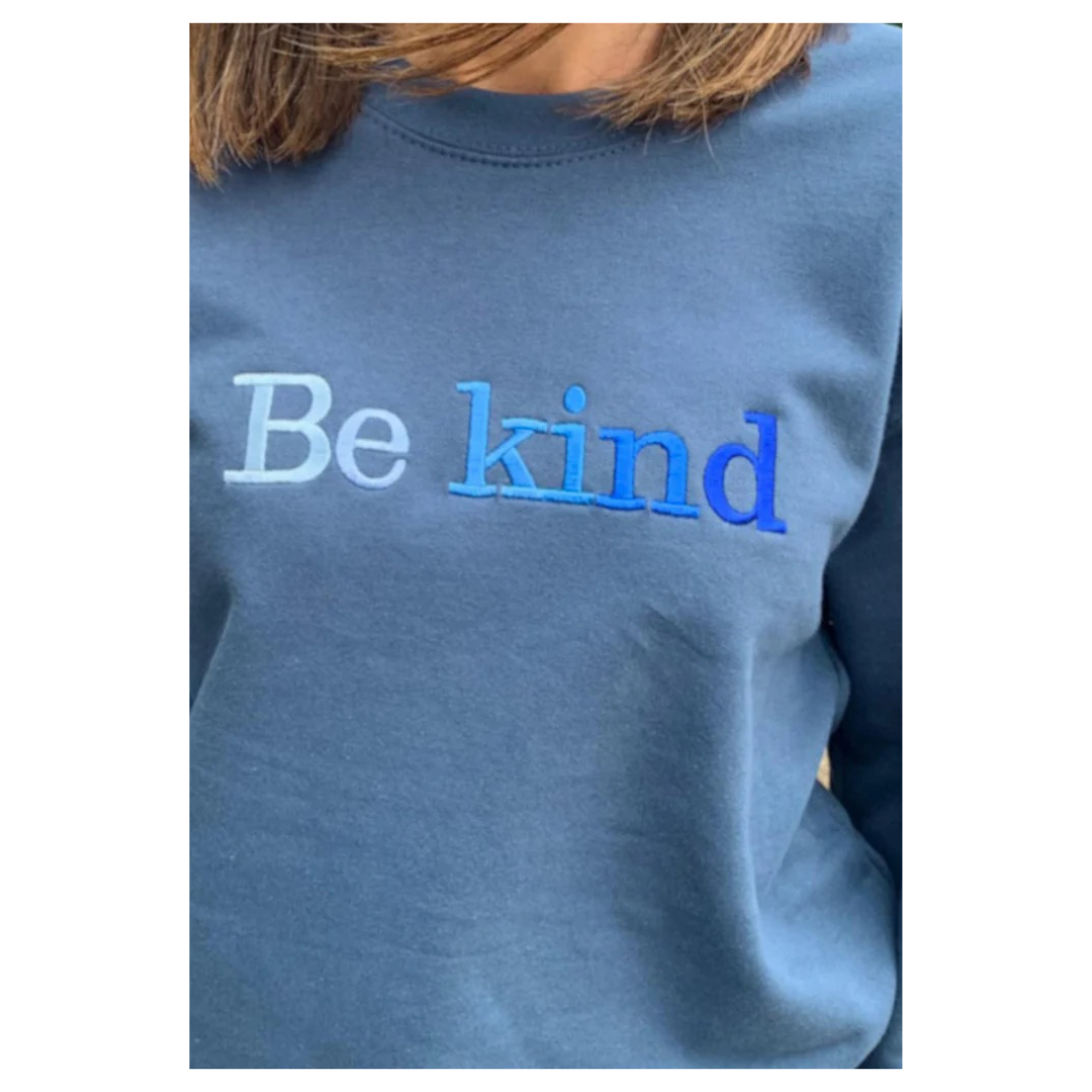 Percy & Nell Embroidered Be Kind Sweatshirt Blue