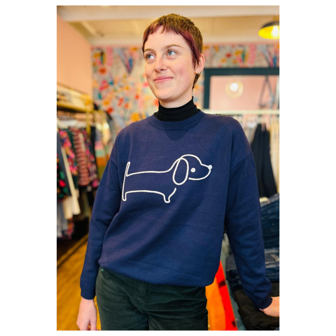 Alice Collins Sausage Dog Pullover Rich Navy