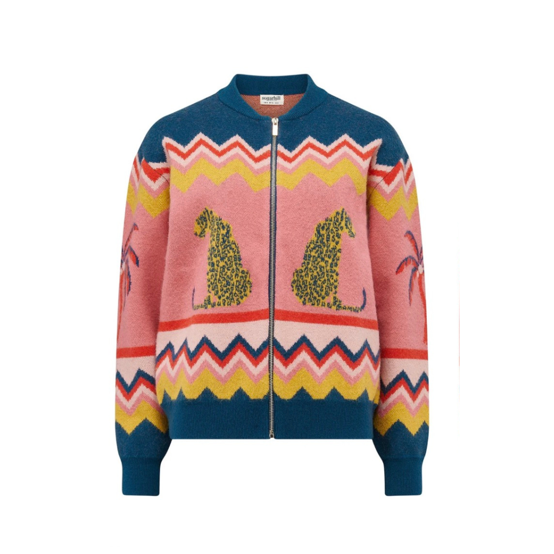 Sugarhill Brighton Solana Knitted Bomber Leopard/ Palms K0942