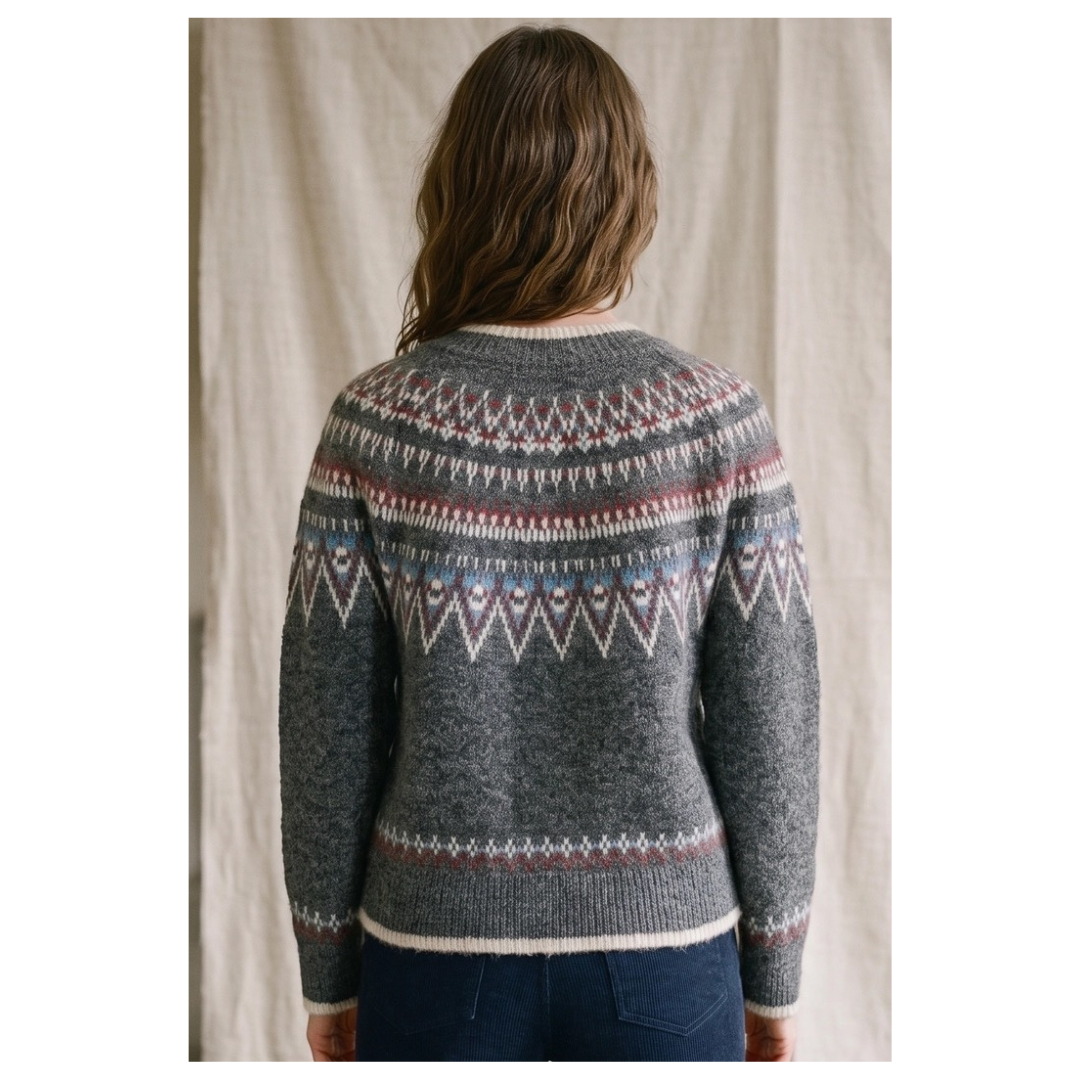 Humanity Cashmere Blend Fairisle Button Cardigan Charcoal Grey