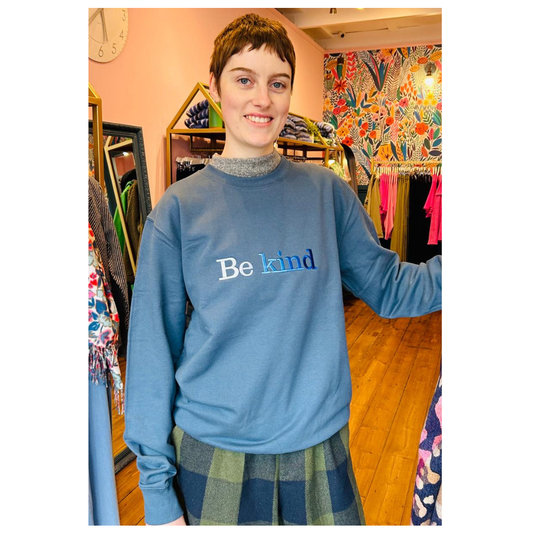 Percy & Nell Embroidered Be Kind Sweatshirt Blue