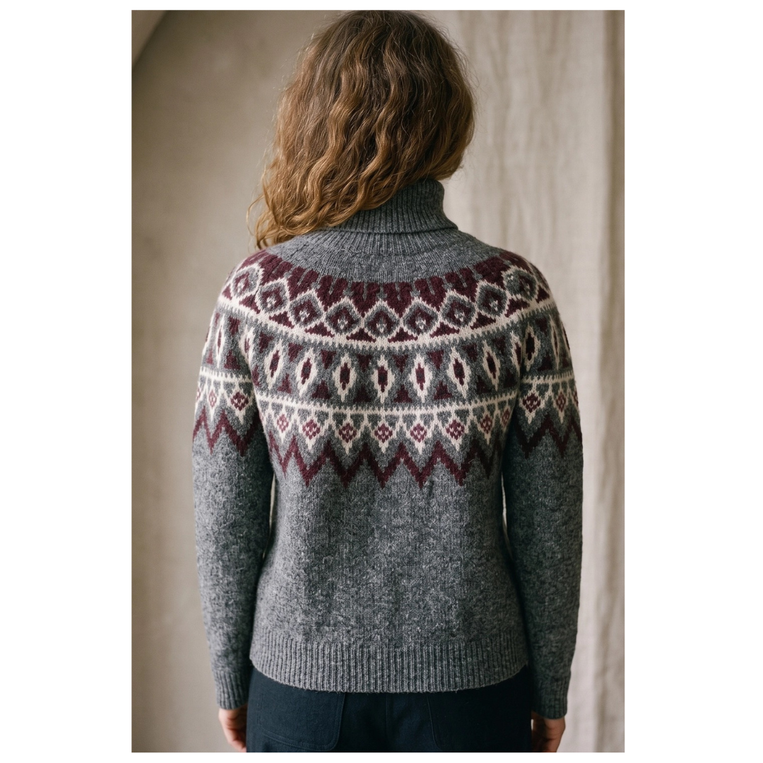 Humanity Cashmere Blend Nordic Fairisle Yoke Jumper Heather Grey