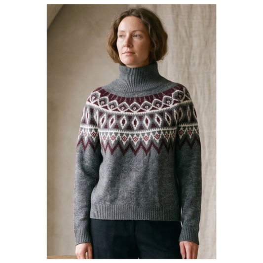 Humanity Cashmere Blend Nordic Fairisle Yoke Jumper Heather Grey