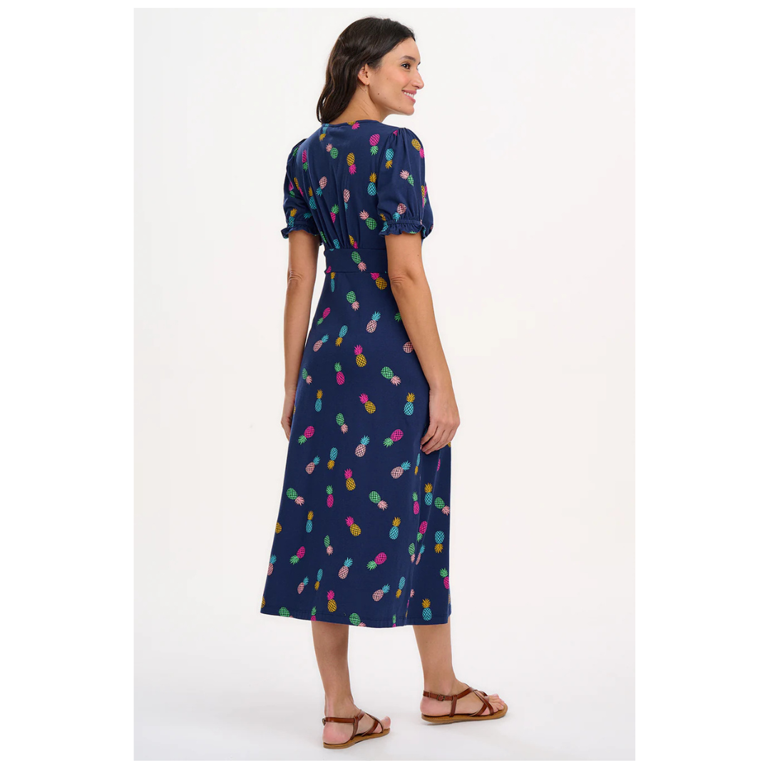 Sugarhill Brighton Yana Jersey Midi Tea Dress Rainbow Pineapples D1282