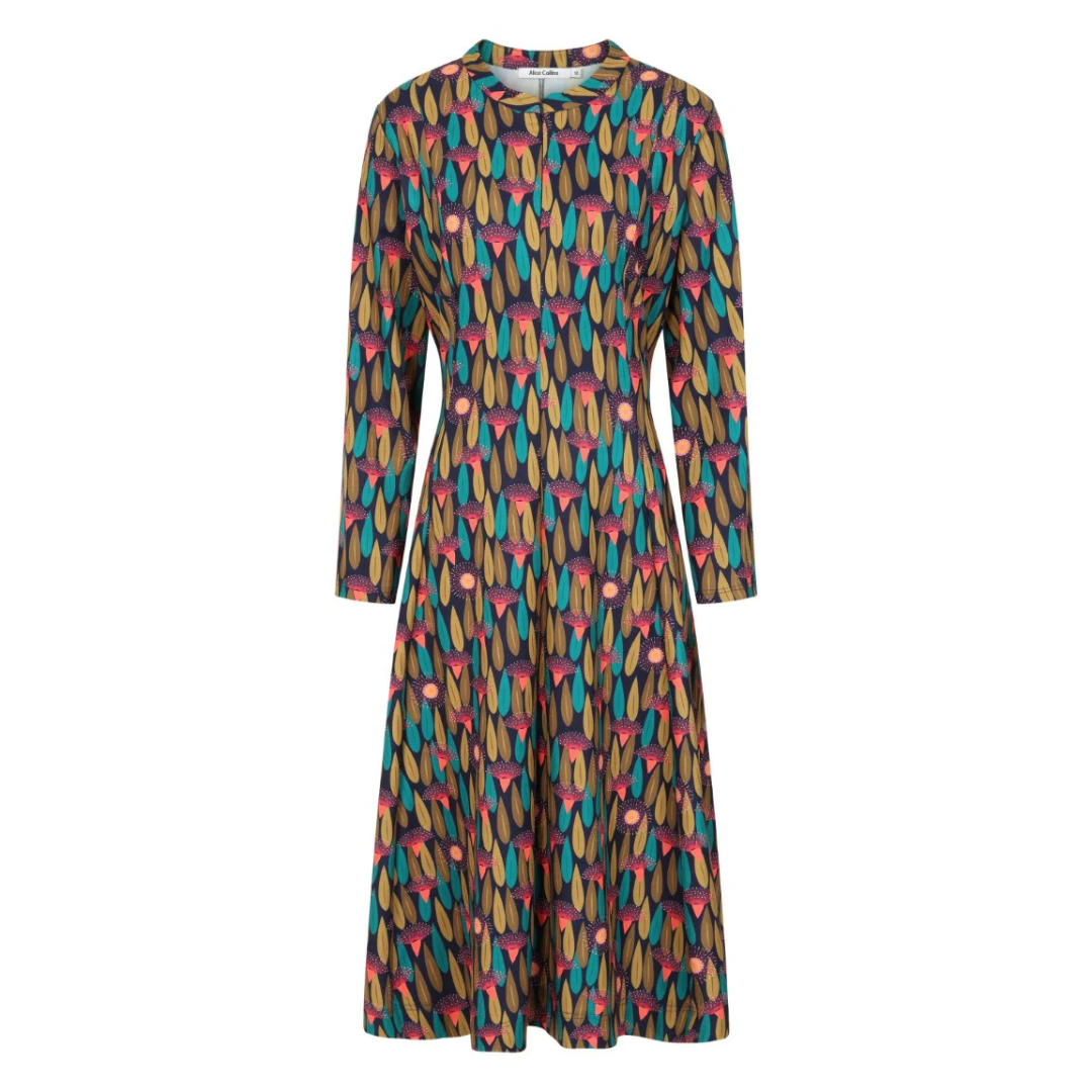 Alice Collins Skylar Print Dress Autumn Leaves Navy 035A302