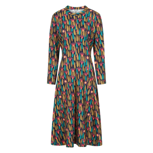 Alice Collins Skylar Print Dress Autumn Leaves Navy 035A302