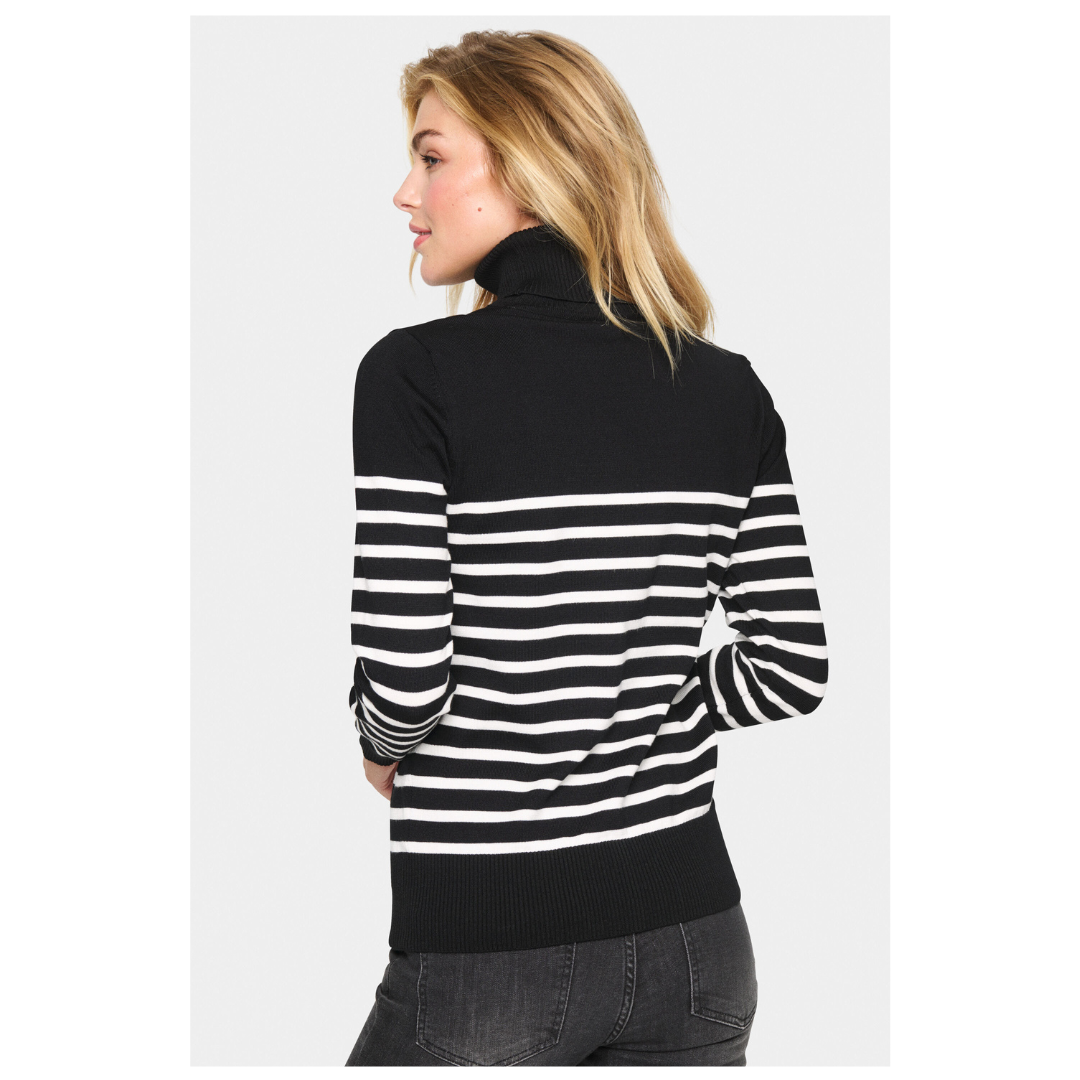 Saint Tropez Mila Rollneck Pullover Black Stripe 30513772
