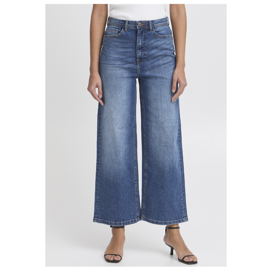 Ichi Twiggy Cropped High Waist Jeans Medium Blue 20123068