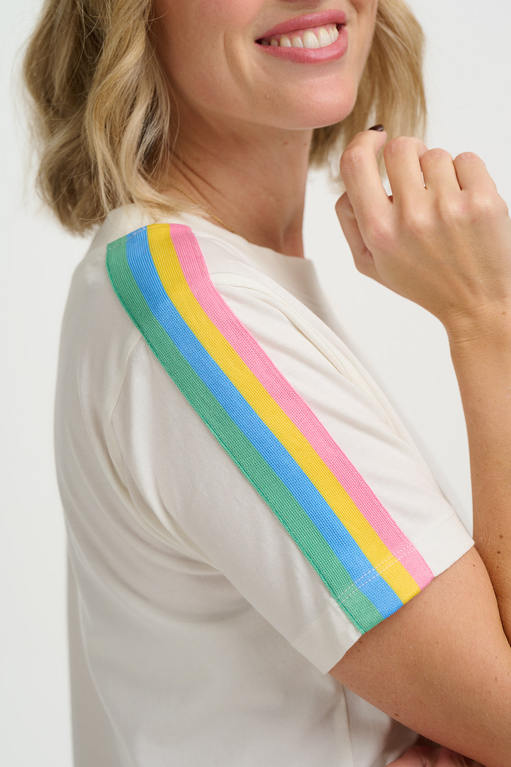 Sugarhill Brighton Macy T Shirt Off White Rainbow T1125