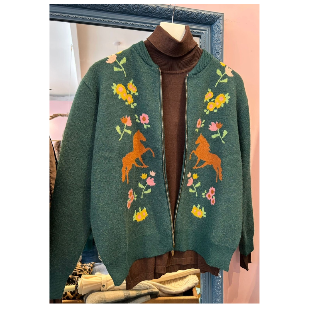 Sugarhill Brighton Solana Bomber Green Wild Horses K0963