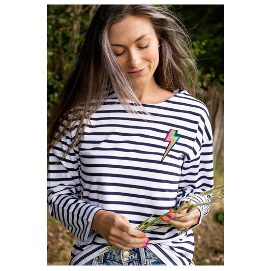 Percy & Nell Embroidered Breton Bolt Stripe Top