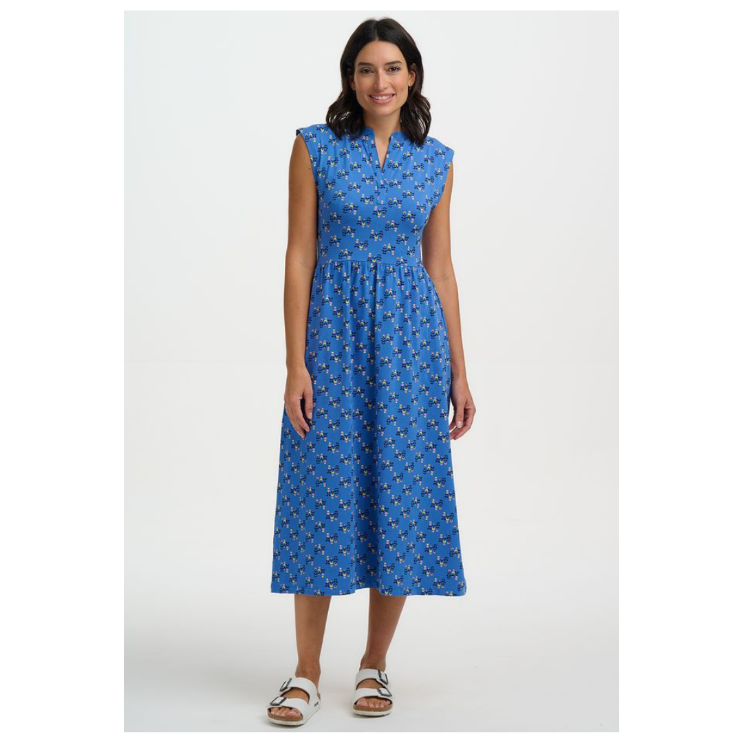 Sugarhill Brighton Nina Jersey Midi Dress Blue Folklore Twist D1467
