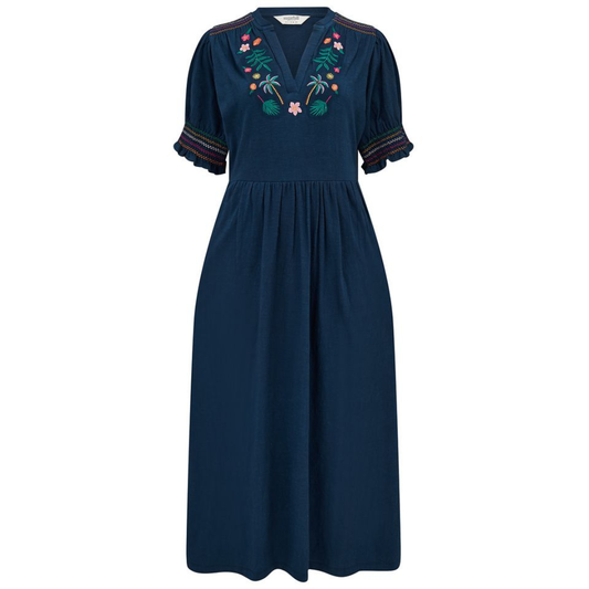 Sugarhill Brighton Esme Jersey Midi Dress Navy Tropic Palm D1478