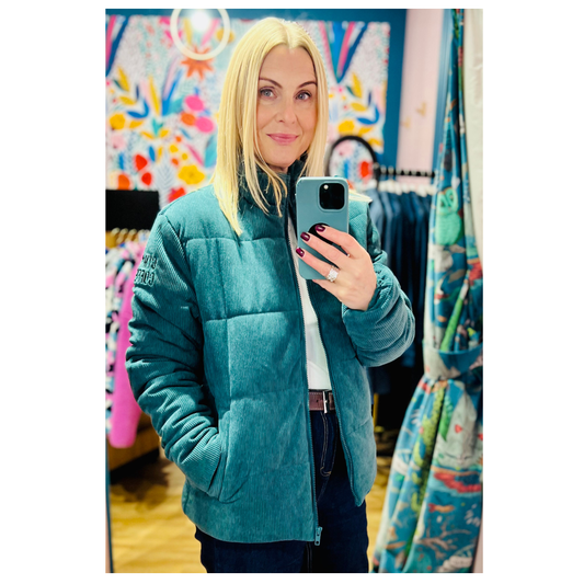GymPlusCoffee Cord Puffer Amazon Green