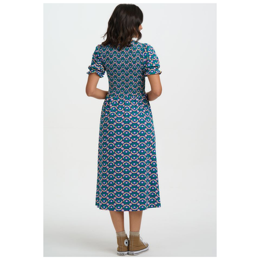 Sugarhill Brighton Daphne Shirred Jersey Midi Dress Navy Daisy D1466
