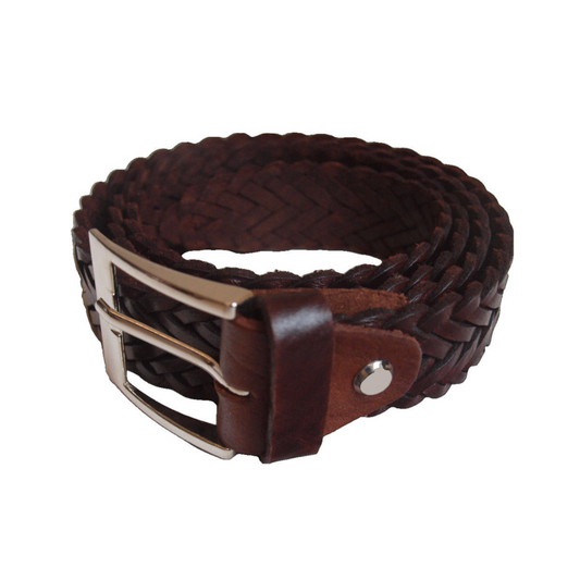 Berber Leather Ladies Braided Belt Brown