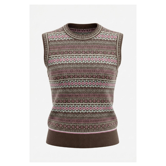 Alice Collins Kirsten Fairisle Slipover Chocolate Chip 037A009