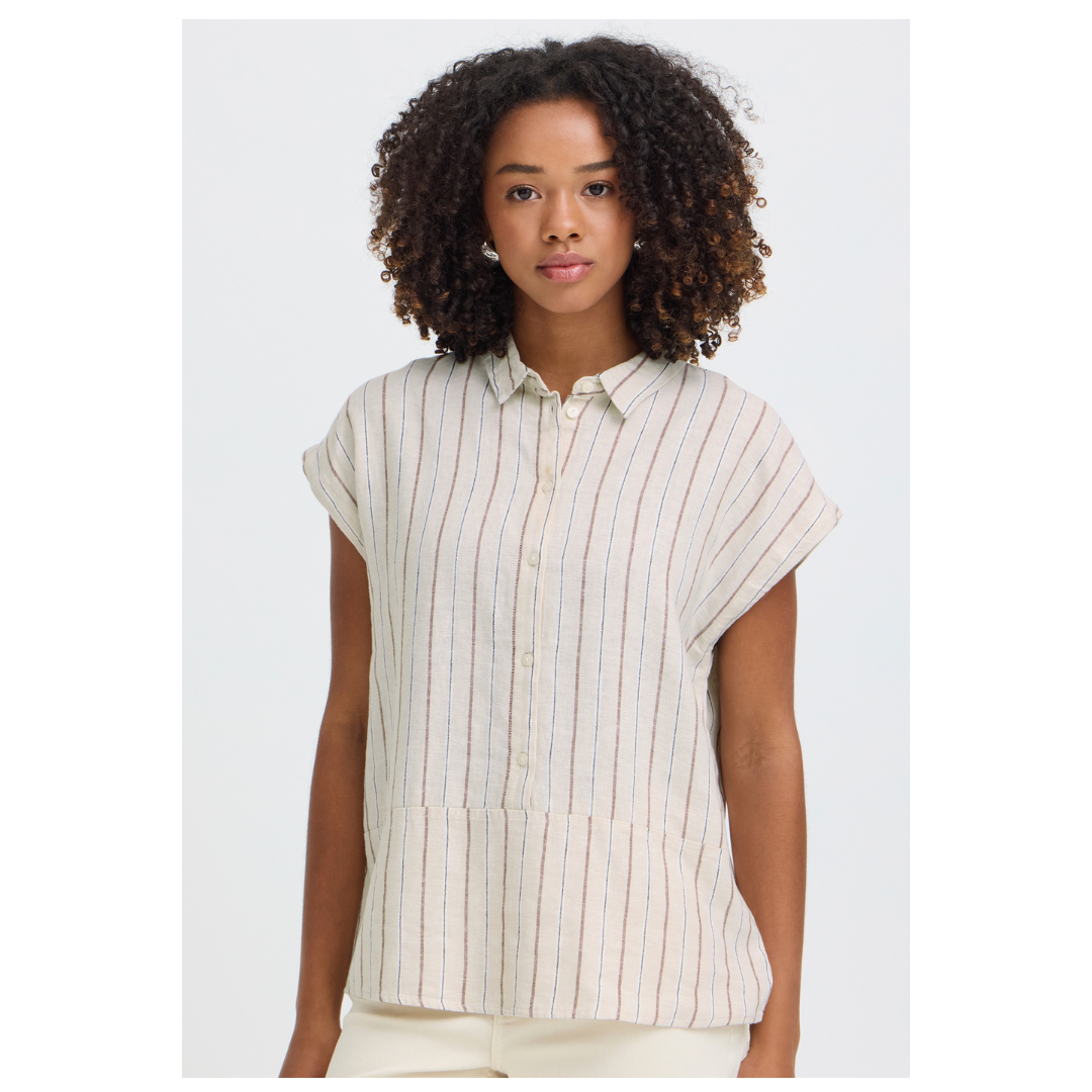 Ichi Linno Shirt Brown Stripe 20122922