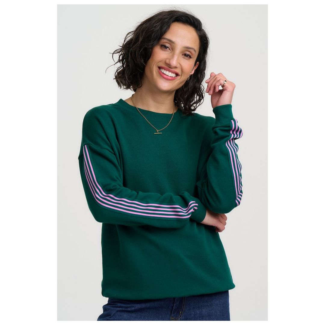 Sugarhill Brighton Magda Sweatshirt Green/Pink Retro Stripe SW0213