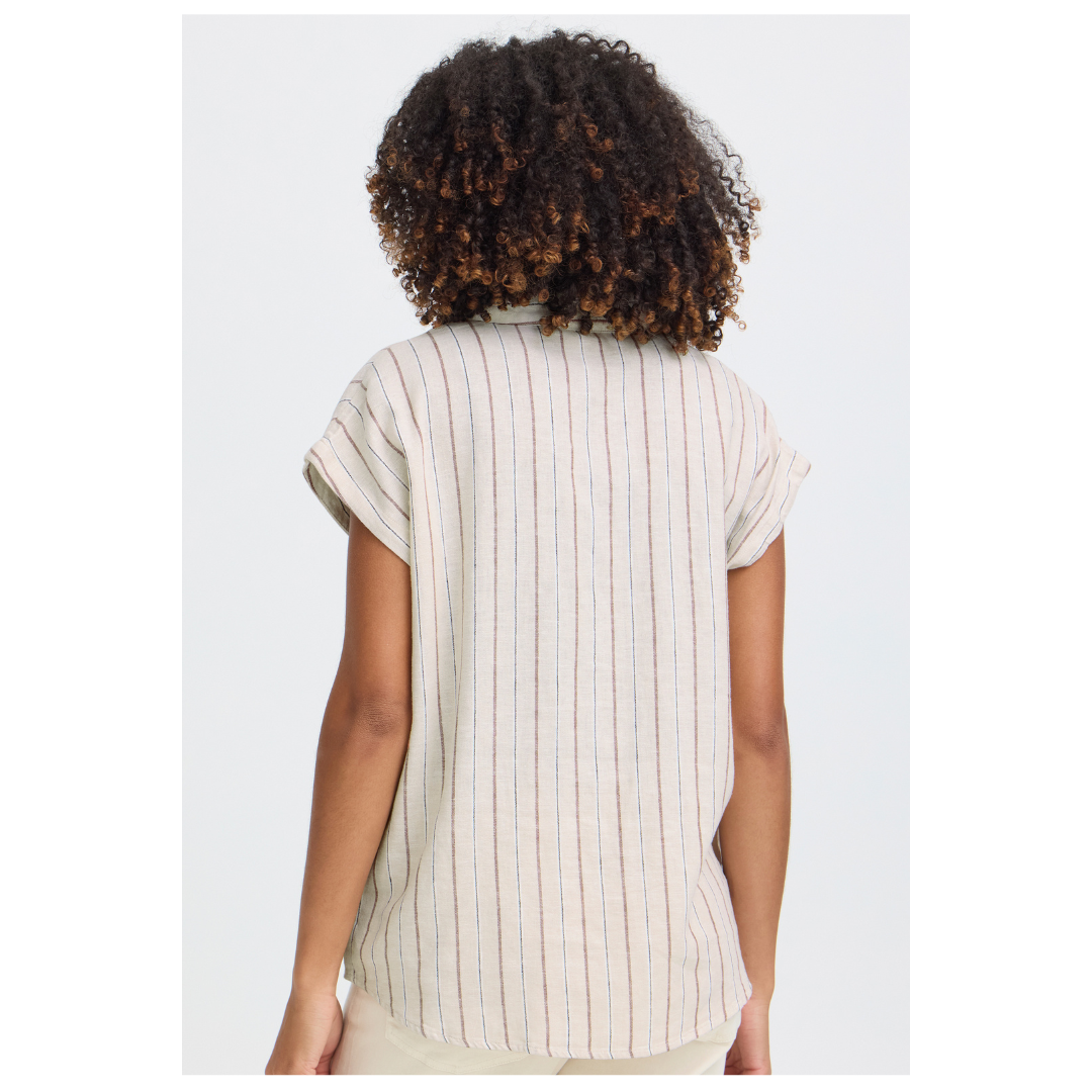 Ichi Linno Shirt Brown Stripe 20122922