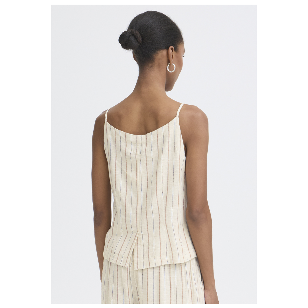 Ichi Linno Waistcoat Brown Stripe 20125592