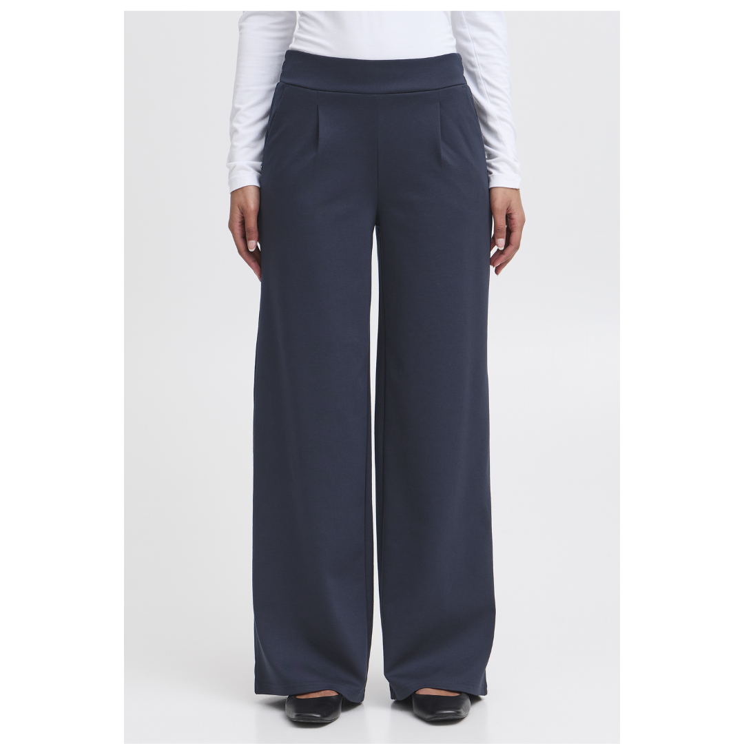 Ichi Kate Sus Long Wide Casual Pants Total Eclipse Navy 20118337